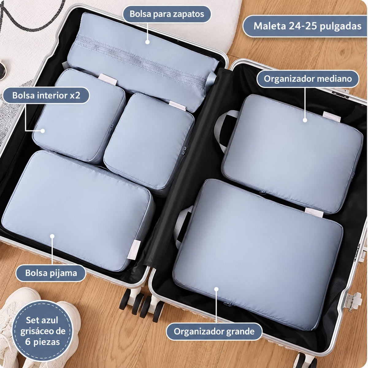 OASIVIO Travel | Cubos de compresión para maleta (6 piezas)