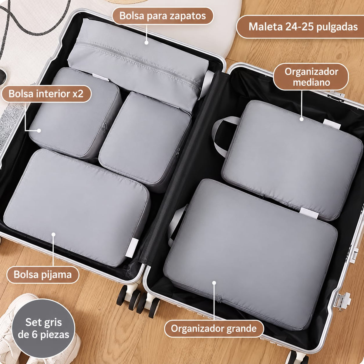 OASIVIO Travel | Cubos de compresión para maleta (6 piezas)